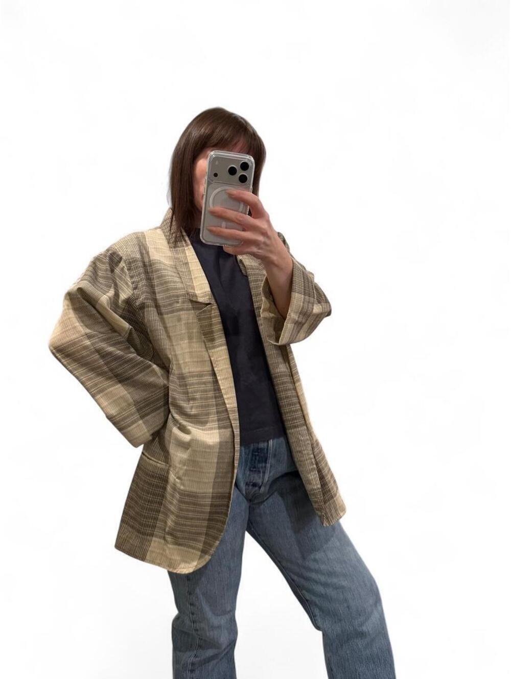 Vintage Oversized Plaid Lightweight Blazer